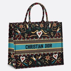 Dior Book Tote Bag In Flowers And Hearts Canvas CDBS2240