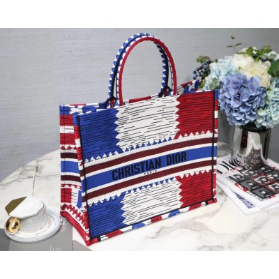 Dior Book Tote Bag In French Flag Embroidered Canvas CDBS2105