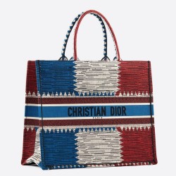 Dior Book Tote Bag In French Flag Embroidered Canvas CDBS2105