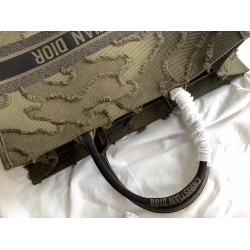 Dior Book Tote Bag In Green Camouflage Embroidered Canvas CDBS2108