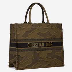 Dior Book Tote Bag In Green Camouflage Embroidered Canvas CDBS2108