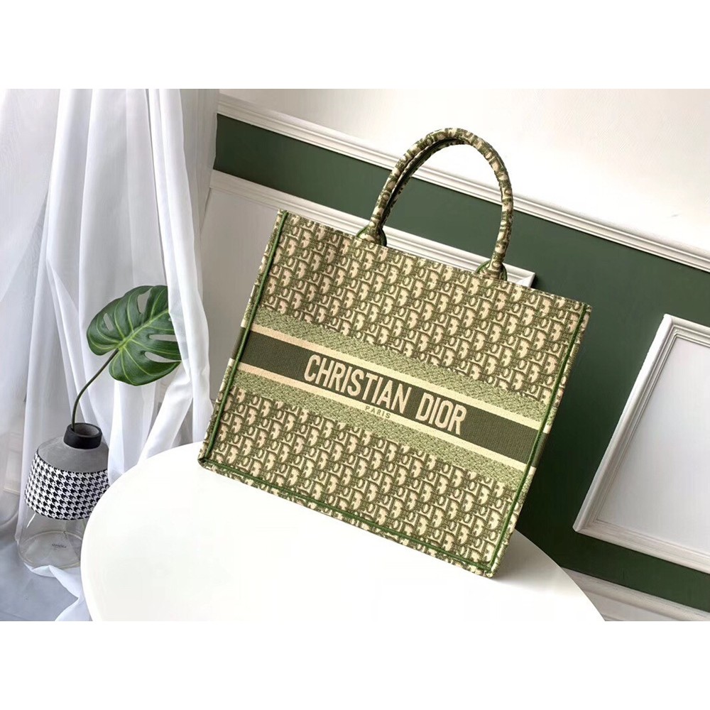 Dior Book Tote Bag In Green Oblique Canvas CDBS2109