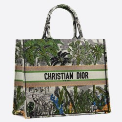 Dior Book Tote Bag In Green Toile De Jouy Tropicalia CDBS2110