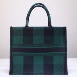 Dior Book Tote Bag In Green/Black Check Embroidered Canvas CDBS2107