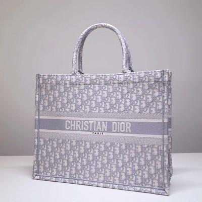 Dior Book Tote Bag In Grey Oblique Embroidery Canvas CDBS2111