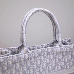 Dior Book Tote Bag In Grey Oblique Embroidery Canvas CDBS2111