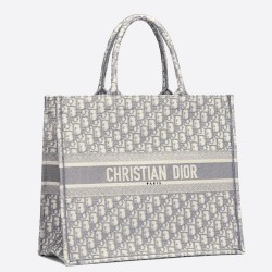 Dior Book Tote Bag In Grey Oblique Embroidery Canvas CDBS2111