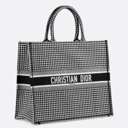 Dior Book Tote Bag In Houndstooth Embroidered Canvas CDBS2112