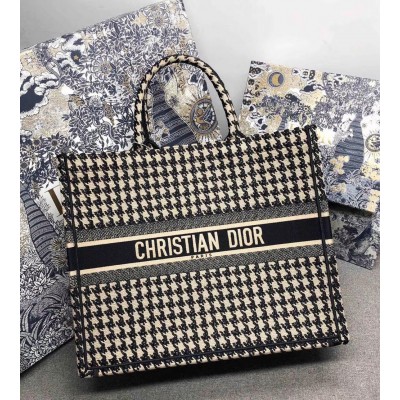 Dior Book Tote Bag In Houndstooth Embroidery Canvas CDBS2113