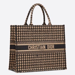 Dior Book Tote Bag In Houndstooth Embroidery Canvas CDBS2113