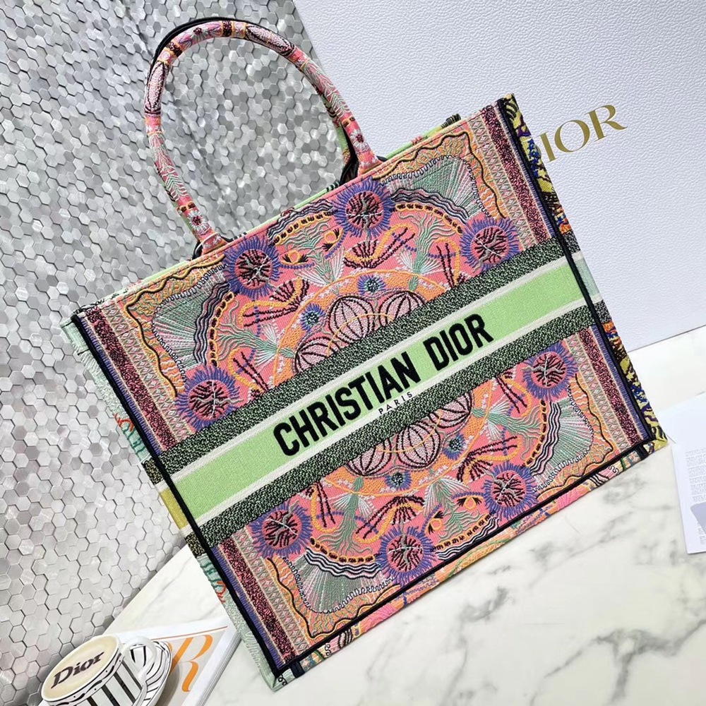 Dior Book Tote Bag In Multicolor Lights Embroidery CDBS2119