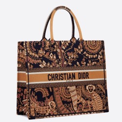 Dior Book Tote Bag In Orange Animals Embroidered Canvas CDBS2122