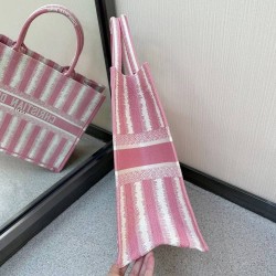 Dior Book Tote Bag In Pink D-Stripes Embroidery CDBS2124