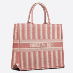 Dior Book Tote Bag In Pink D-Stripes Embroidery CDBS2124