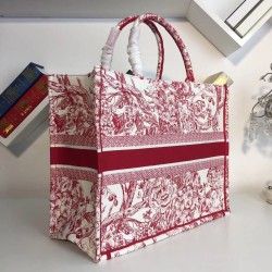 Dior Book Tote Bag In Red Hydrangea Flowers Canvas CDBS2114