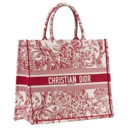 Dior Book Tote Bag In Red Hydrangea Flowers Canvas CDBS2114