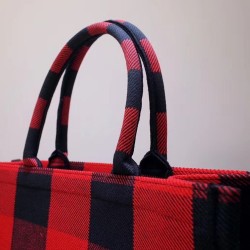 Dior Book Tote Bag In Red/Black Check Embroidered Canvas CDBS2125