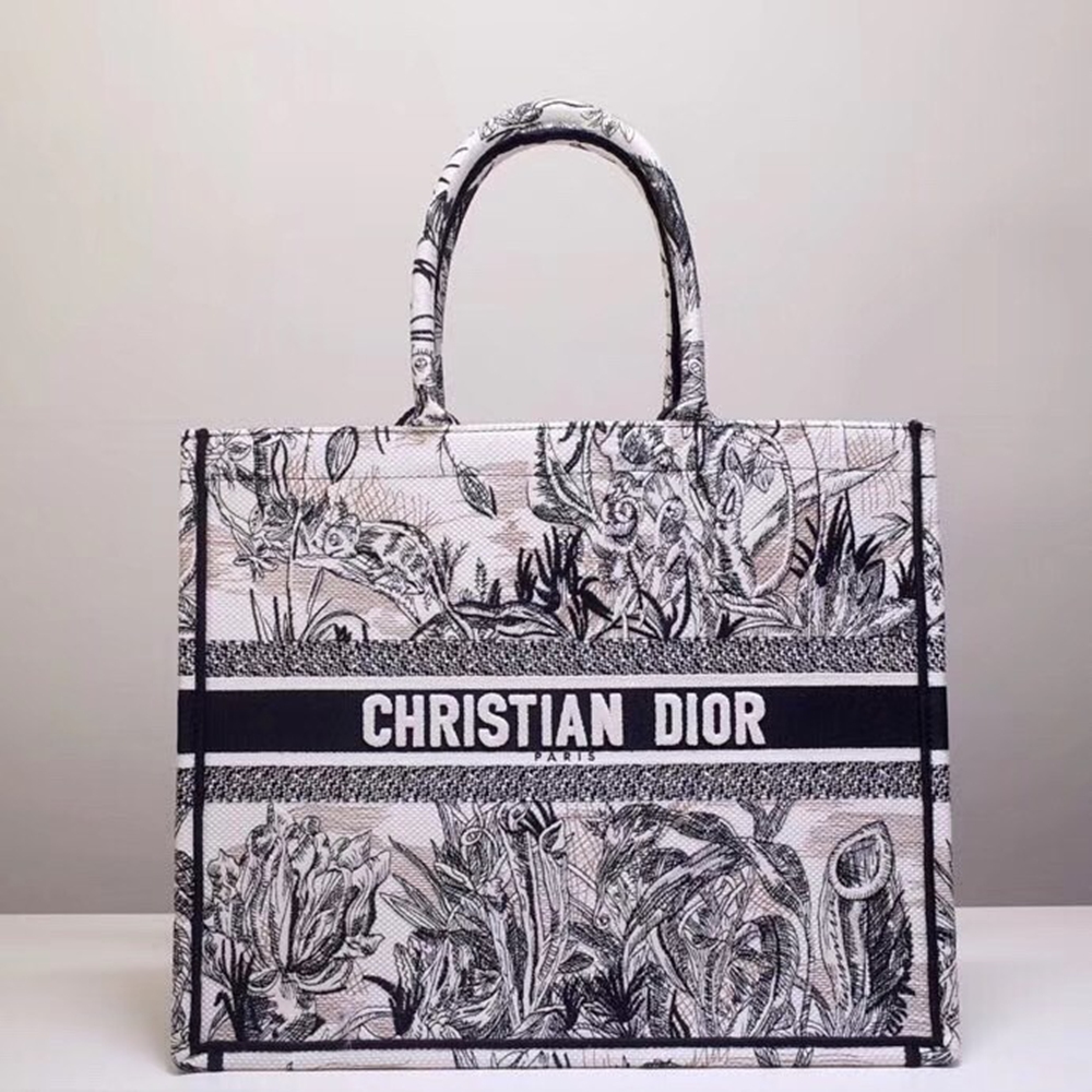 Dior Book Tote Bag In Toile de Jouy Carnivora Motif CDBS2126