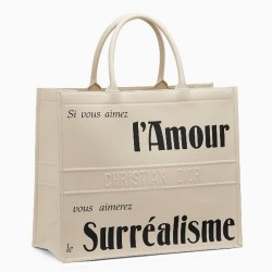 Dior Book Tote Bag In White Surrealism Printed Calfskin CDBS2919