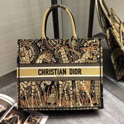 Dior Book Tote Bag In Yellow Animals Embroidered Canvas CDBS2128