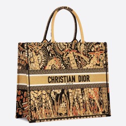 Dior Book Tote Bag In Yellow Animals Embroidered Canvas CDBS2128