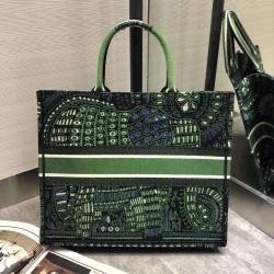 Dior Book Tote Dior Bag In Green Animals Embroidered Canvas CDBS2130