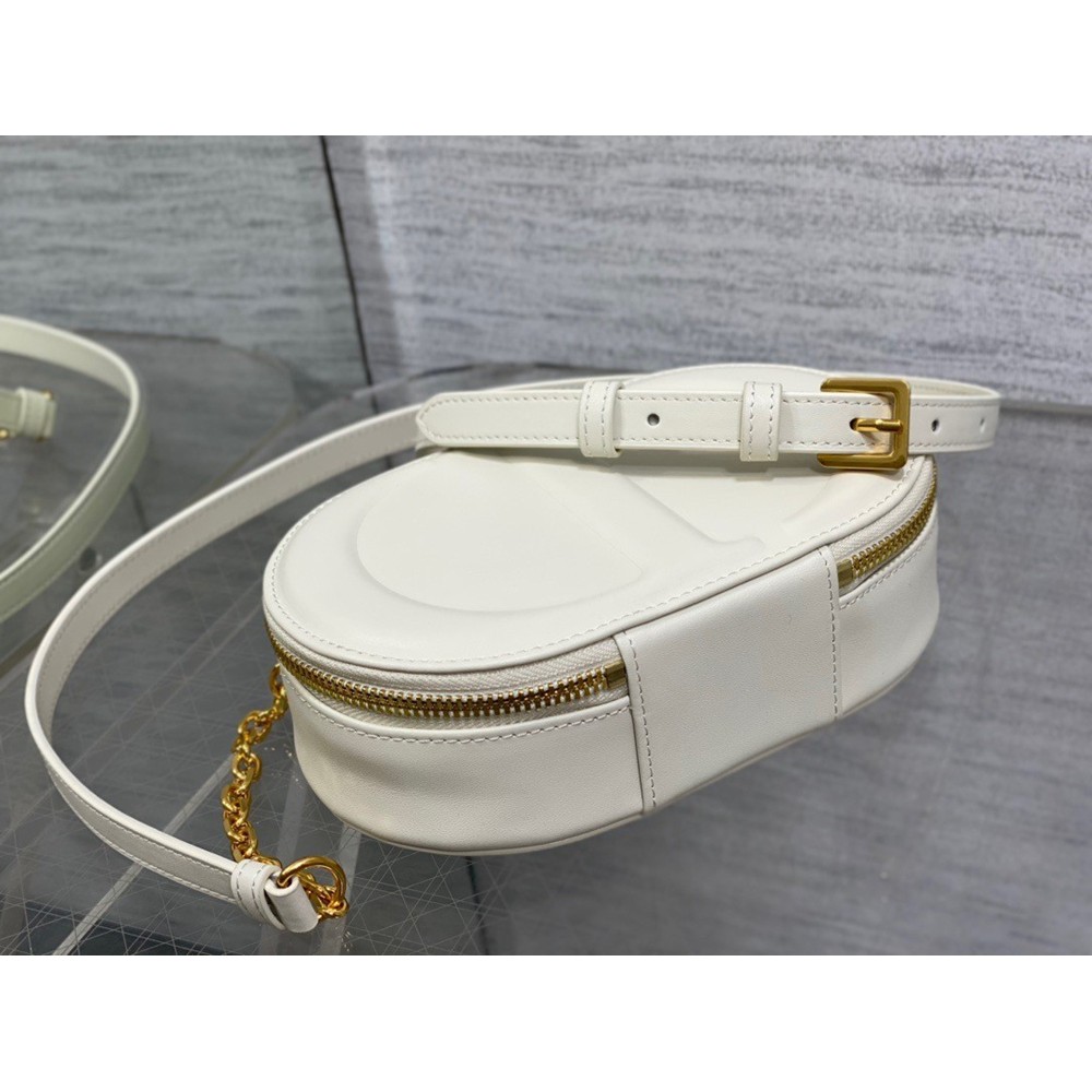 Dior CD Signature Oval Camera Bag in White Calfskin CDBS2175