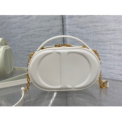 Dior CD Signature Oval Camera Bag in White Calfskin CDBS2175