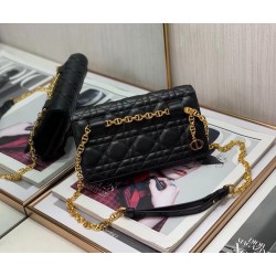 Dior Caro Belt Pouch With Chain In Black Calfskin CDBS2145