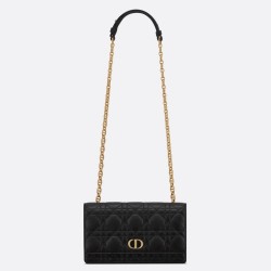 Dior Caro Belt Pouch With Chain In Black Calfskin CDBS2145