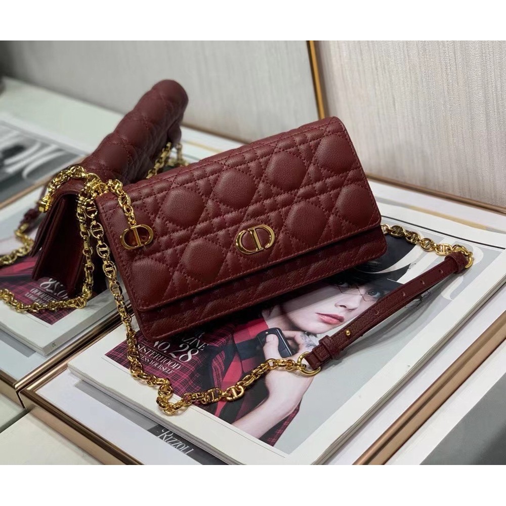 Dior Caro Belt Pouch With Chain In Bordeaux Calfskin CDBS2146