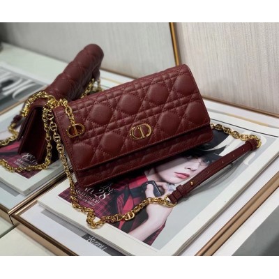 Dior Caro Belt Pouch With Chain In Bordeaux Calfskin CDBS2146