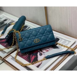 Dior Caro Belt Pouch With Chain In Steel Blue Calfskin CDBS2148