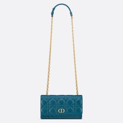 Dior Caro Belt Pouch With Chain In Steel Blue Calfskin CDBS2148