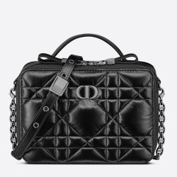 Dior Caro Box Bag With Chain in Black Macrocannage Calfskin CDBS2150