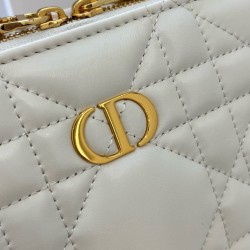 Dior Caro Box Bag With Chain in White Macrocannage Calfskin CDBS2151