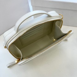 Dior Caro Box Bag With Chain in White Macrocannage Calfskin CDBS2151