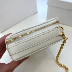 Dior Caro Box Bag With Chain in White Macrocannage Calfskin CDBS2151