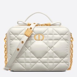 Dior Caro Box Bag With Chain in White Macrocannage Calfskin CDBS2151