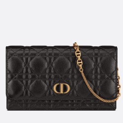 Dior Caro Chain Pouch In Black Cannage Calfskin CDBS2152