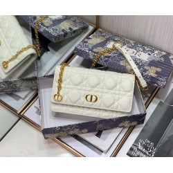 Dior Caro Chain Pouch In White Cannage Calfskin CDBS2153