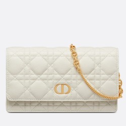 Dior Caro Chain Pouch In White Cannage Calfskin CDBS2153