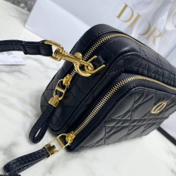 Dior Caro Double Pouch In Black Cannage Calfskin CDBS2154