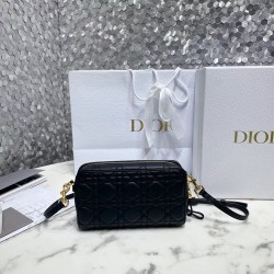 Dior Caro Double Pouch In Black Cannage Calfskin CDBS2154