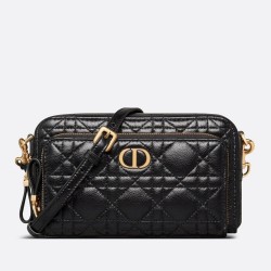 Dior Caro Double Pouch In Black Cannage Calfskin CDBS2154