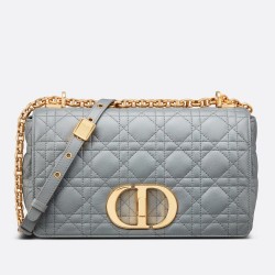 Dior Caro Medium Bag In Grey Cannage Calfskin CDBS2157