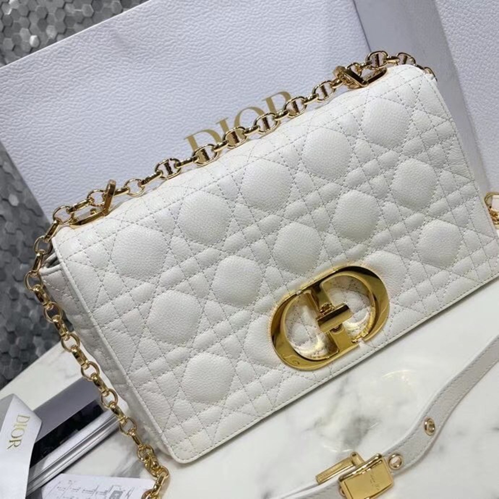 Dior Caro Medium Bag In White Cannage Calfskin CDBS2159