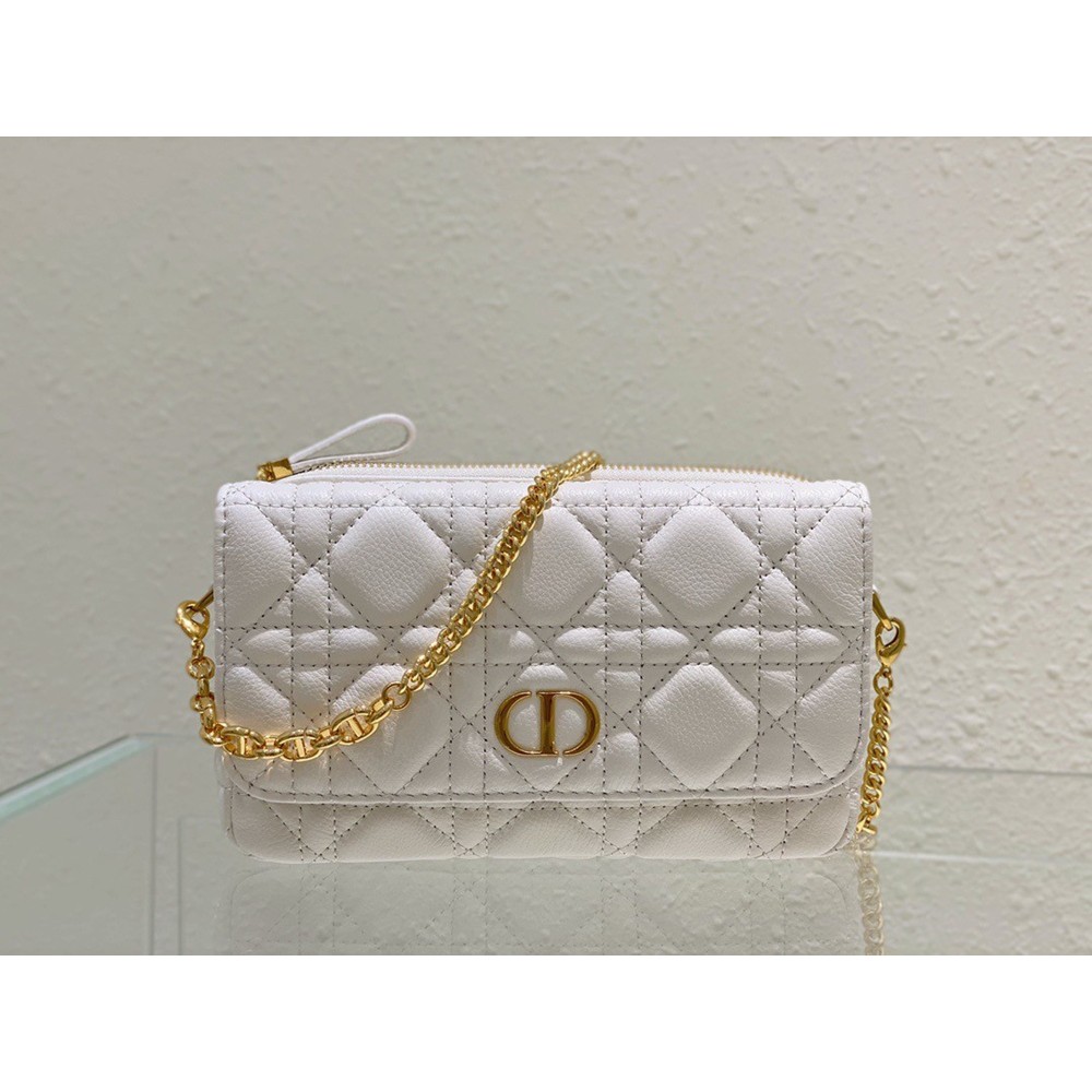 Dior Caro Pouch In White Cannage Calfskin CDBS2162