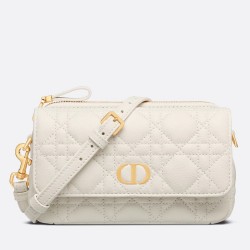 Dior Caro Pouch In White Cannage Calfskin CDBS2162