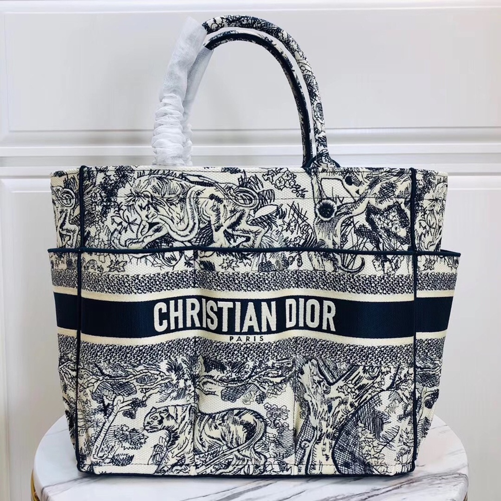 Dior Catherine Tote Bag In Blue Toile de Jouy Embroidery CDBS2164